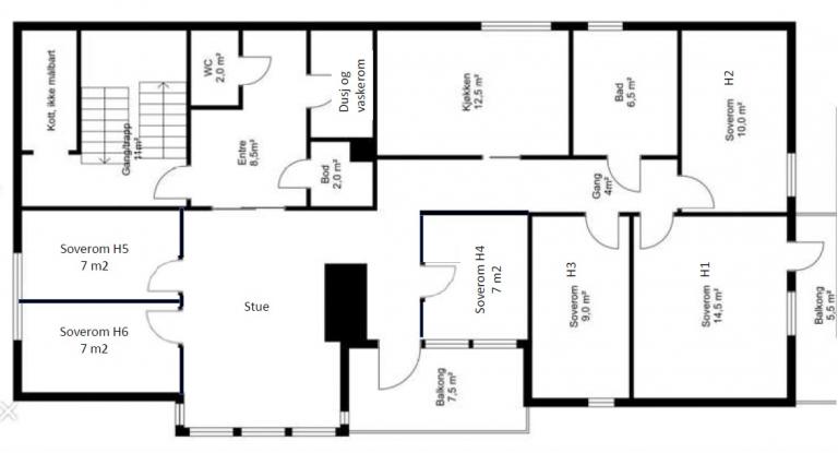 Plan leilighet i 2. etg